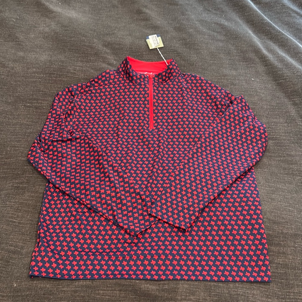 Horn Legend, quarter zip, Texas red and navy pullover, size large